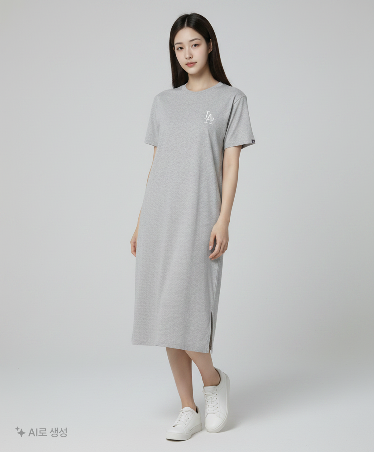 엠엘비(MLB) 여성 베이직 반팔 오버핏 롱 원피스 LA (M.Grey) 90
