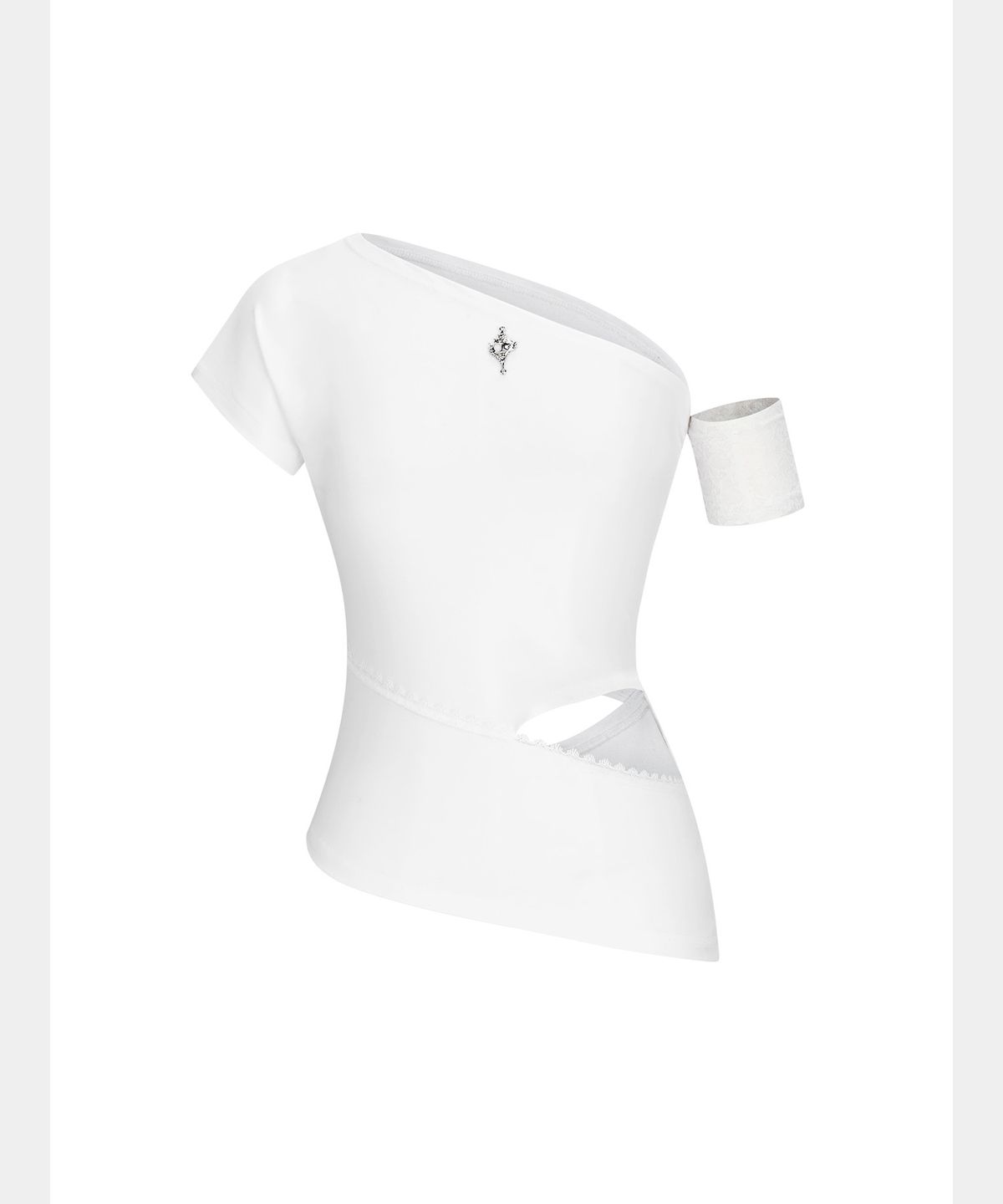 쇠아(SØAR) One-shoulder lace Cut-out Slit Top (WHITE)