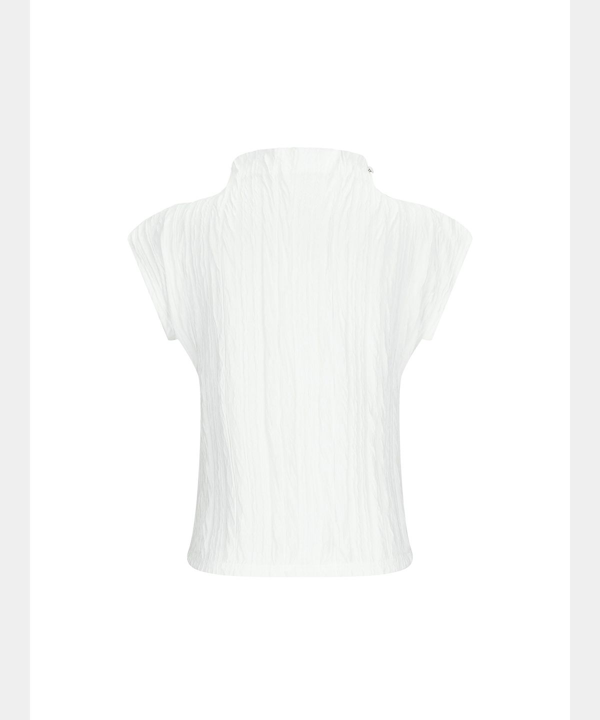 쇠아(SØAR) Crinkle Middle-Neck Lace Slit Top (WHITE)