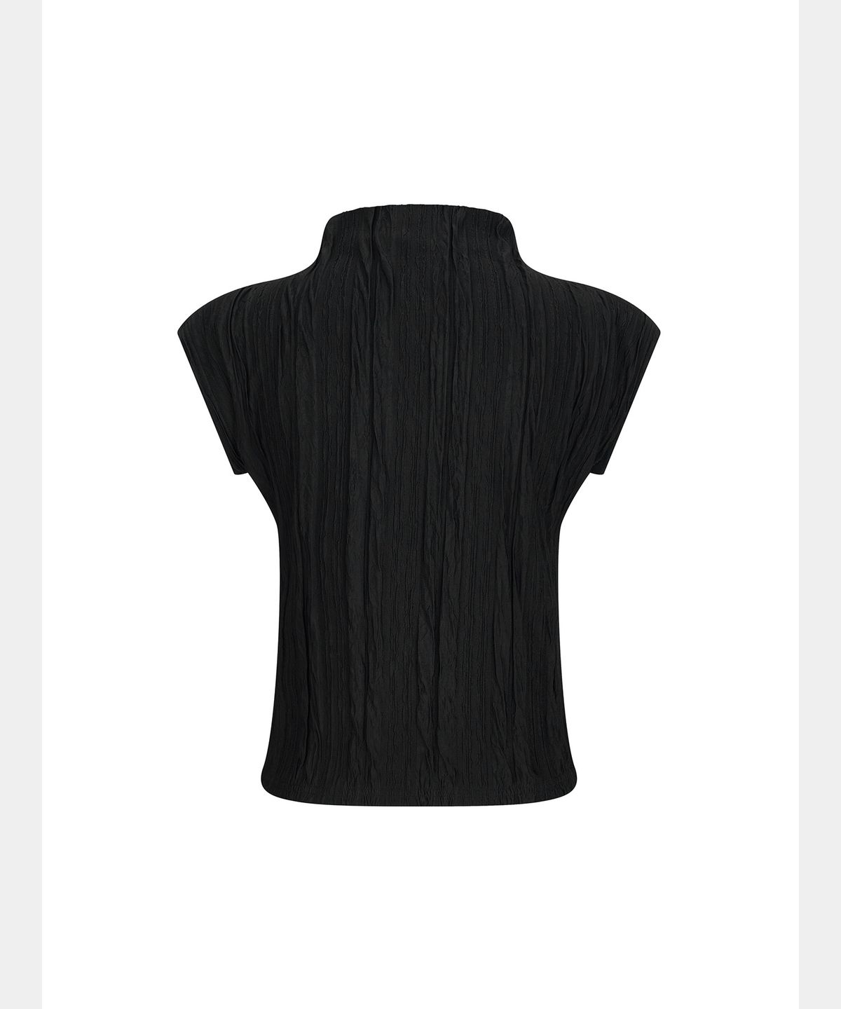 쇠아(SØAR) Crinkle Middle-Neck Lace Slit Top (BLACK)