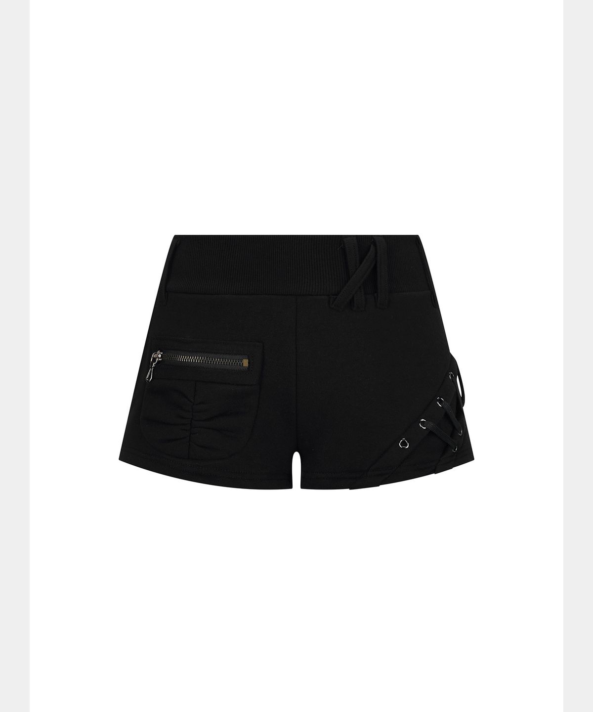 쇠아(SØAR) Cross Belt loop shirring Pocket Pants (BLACK)