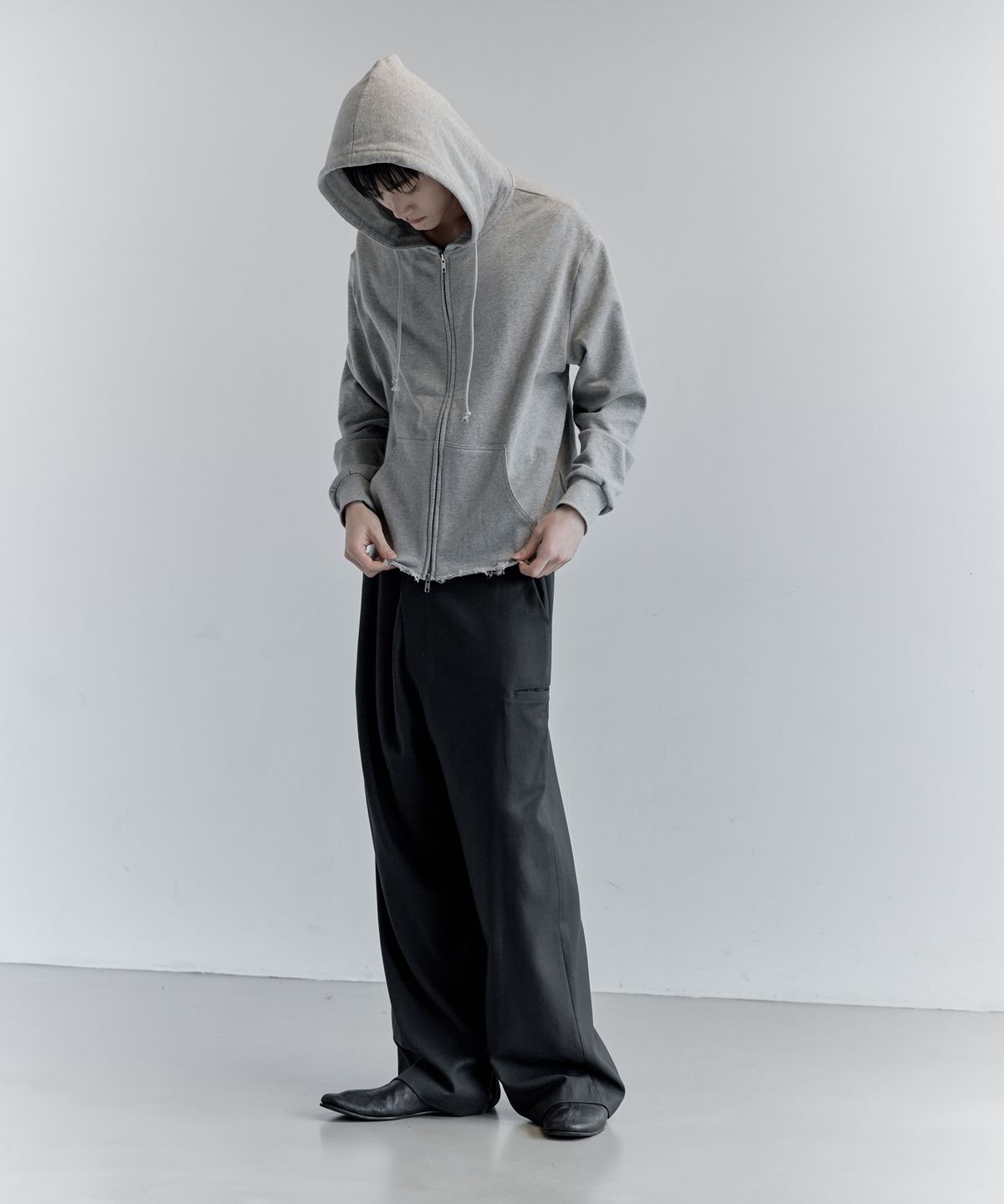 키류(KIRYU) CUT OFF HODDIE ZIP UP_MELANGE GRAY