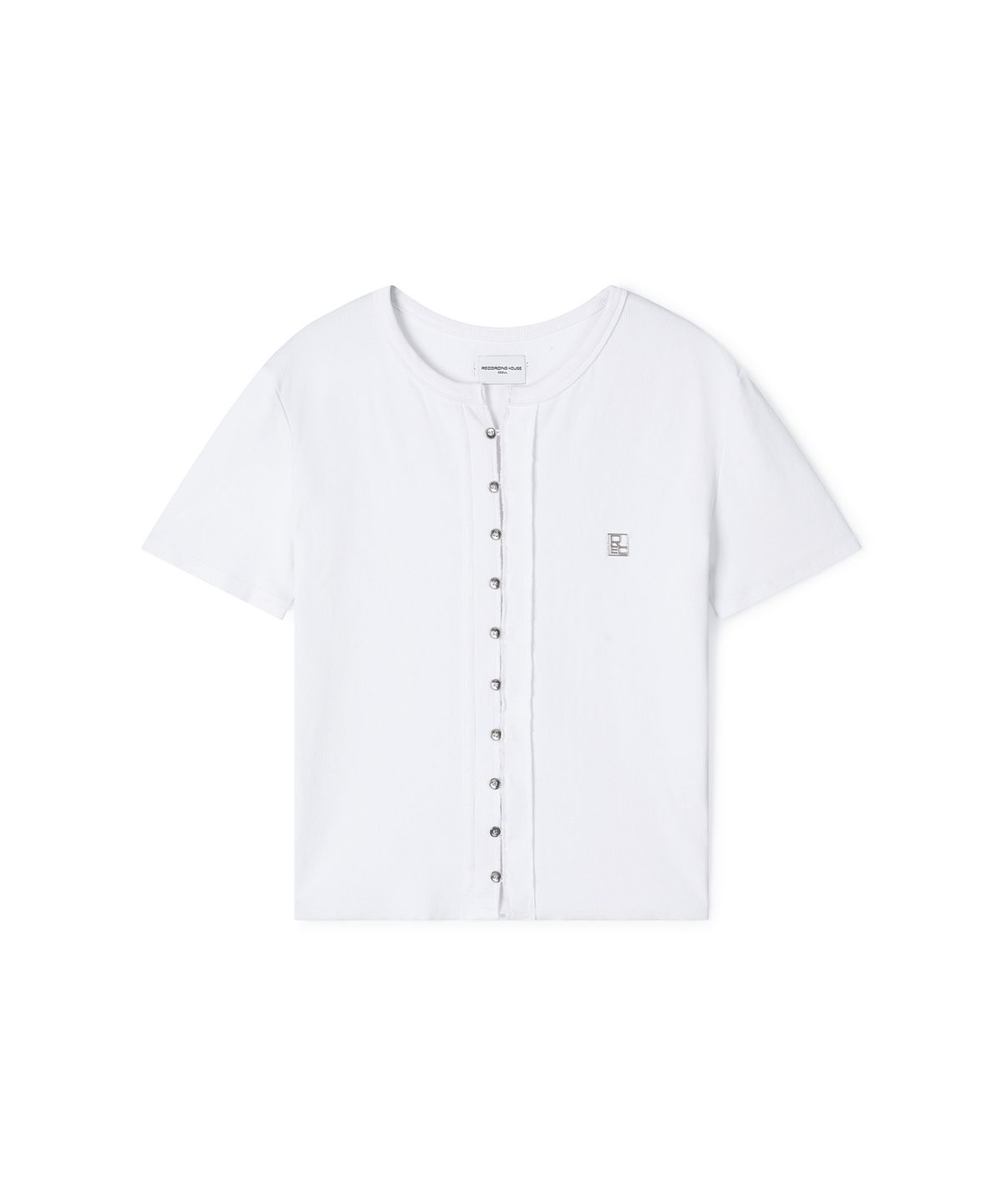 레코딩하우스(RECORDINGHOUSE) REC SPLIT HALF-SLEEVE [CROPPED WHITE]