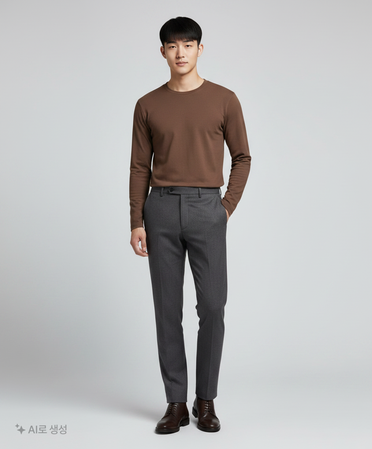 무신사 스탠다드(MUSINSA STANDARD) 폰테 크루 넥 긴팔 티셔츠 [다크 브라운] M
