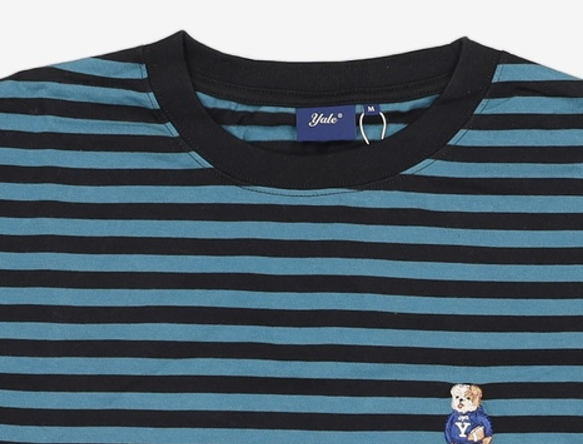 예일(YALE) EMBROIDERY UNIVERSITY DAN STRIPE LS BLACK / BLUE 2