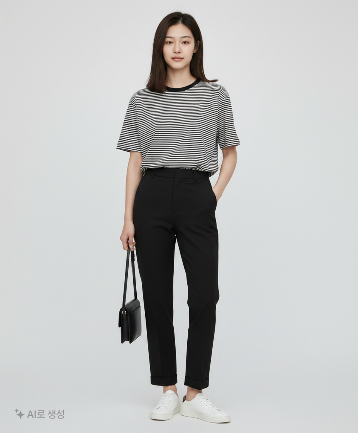 디애퍼처(THE APERTURE) Stripe Boxy TShirt  Black (TA5742A035) FREE