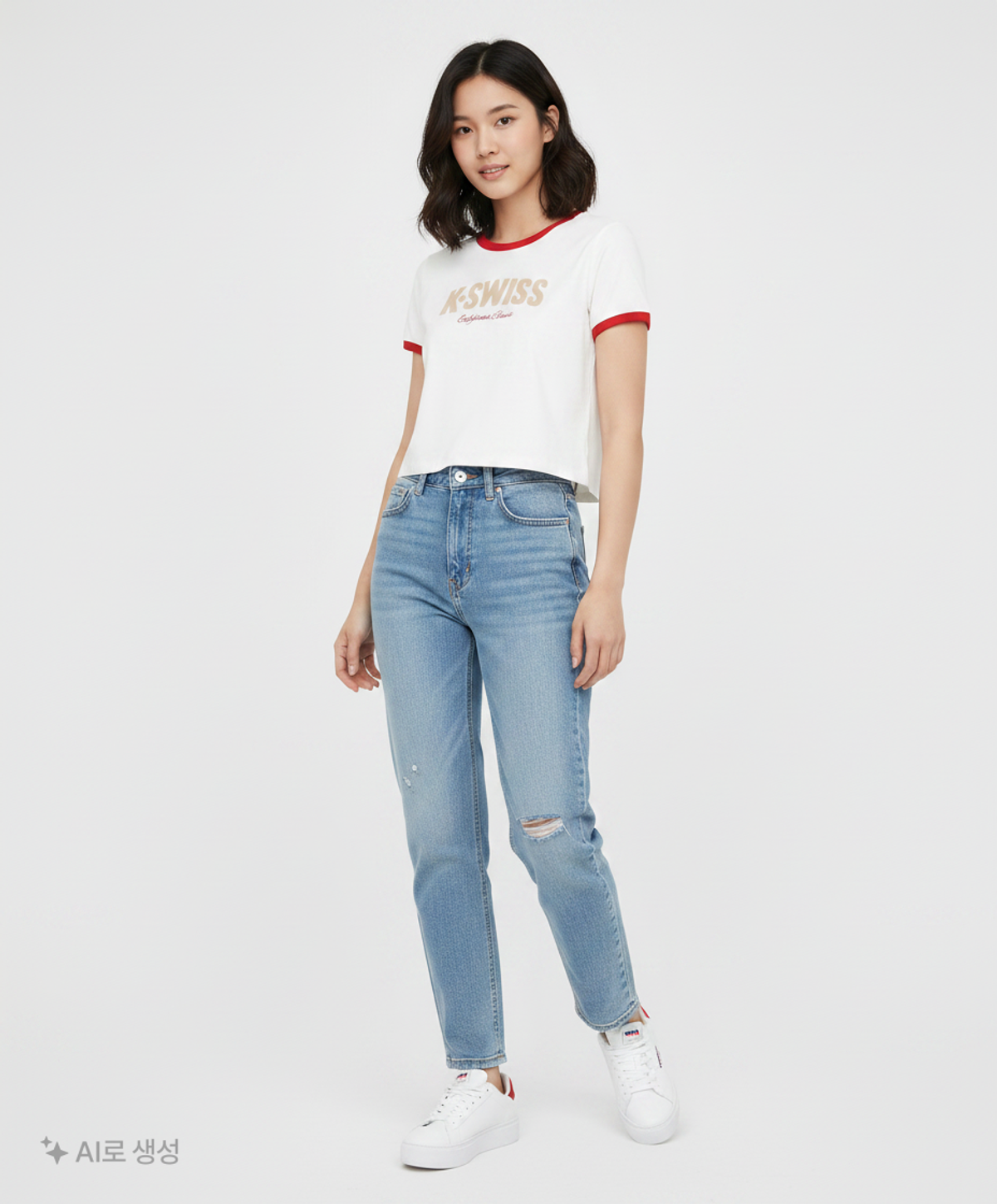 케이스위스(K-SWISS) 여성 60th 로고 크롭 티_1KSTSMV509WH S