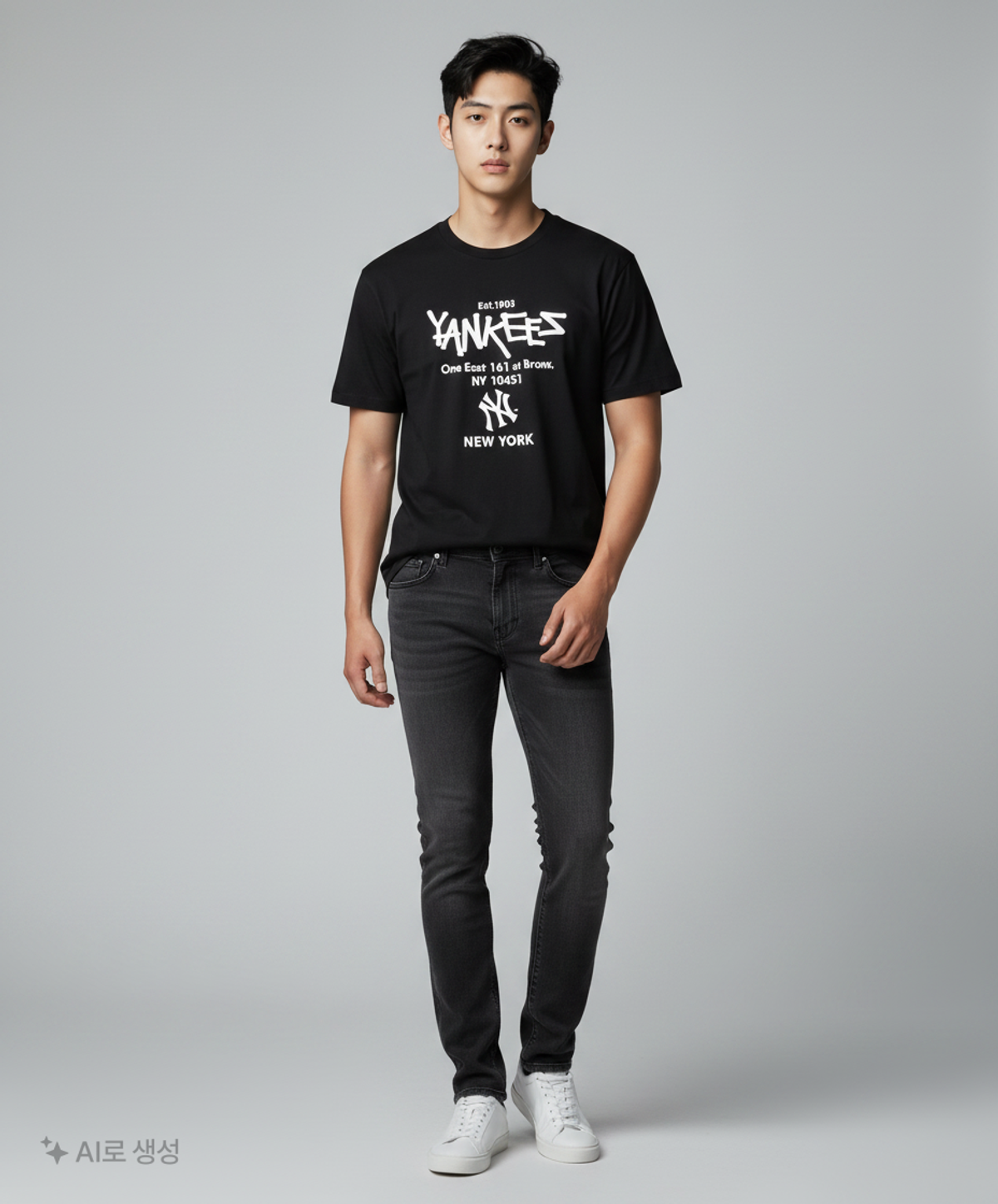 엠엘비(MLB) 베이직 레터링 오버핏 반팔 티셔츠 NY (Black) L