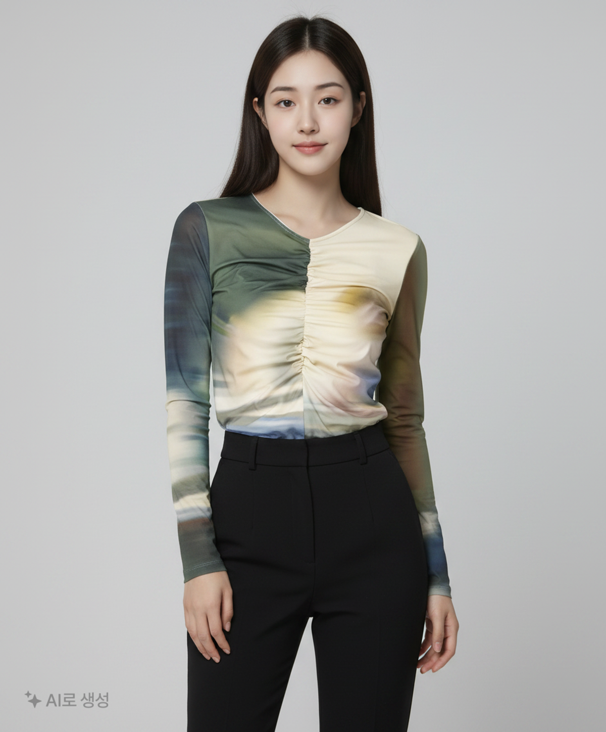 쓰리투에이티(THREE TO EIGHTY) GRAPHIC SHIRRED TOP (IVORY) ONE