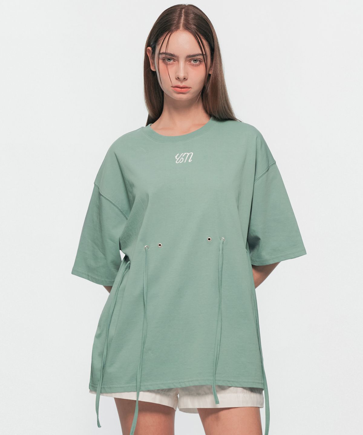 유움(UUM) EYELET STRING T-SHIRT MINT