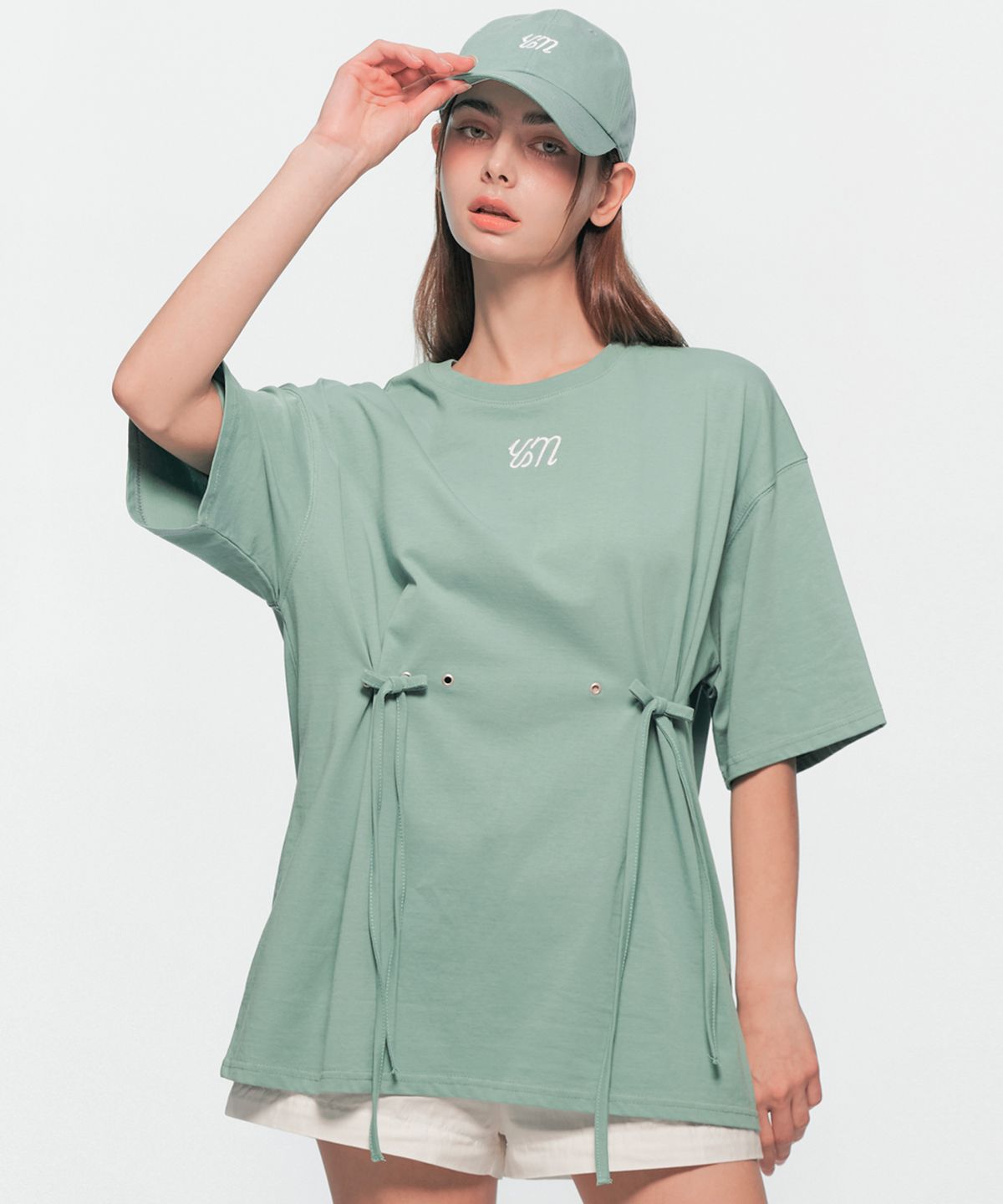 유움(UUM) EYELET STRING T-SHIRT MINT