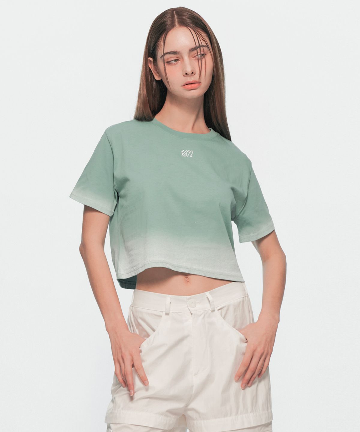 유움(UUM) WAVE GRADATION CROP T-SHIRT MINT