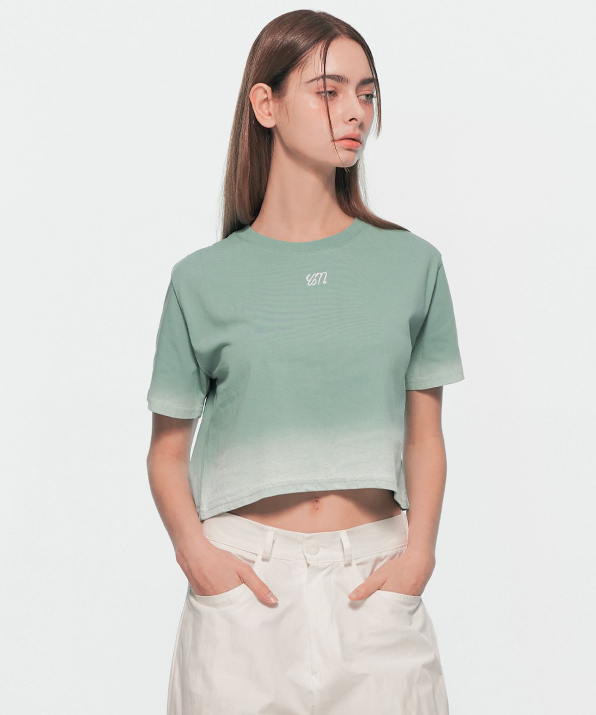 유움(UUM) WAVE GRADATION CROP T-SHIRT MINT
