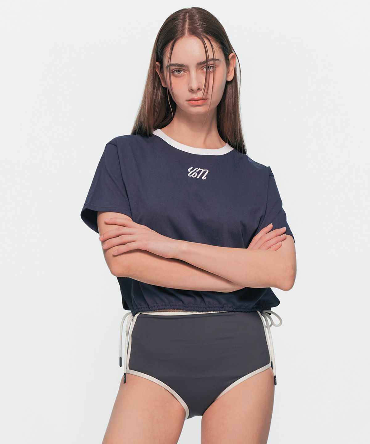 유움(UUM) WAIST STRING T-SHIRT NAVY