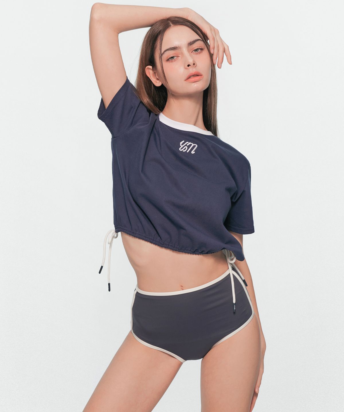 유움(UUM) WAIST STRING T-SHIRT NAVY