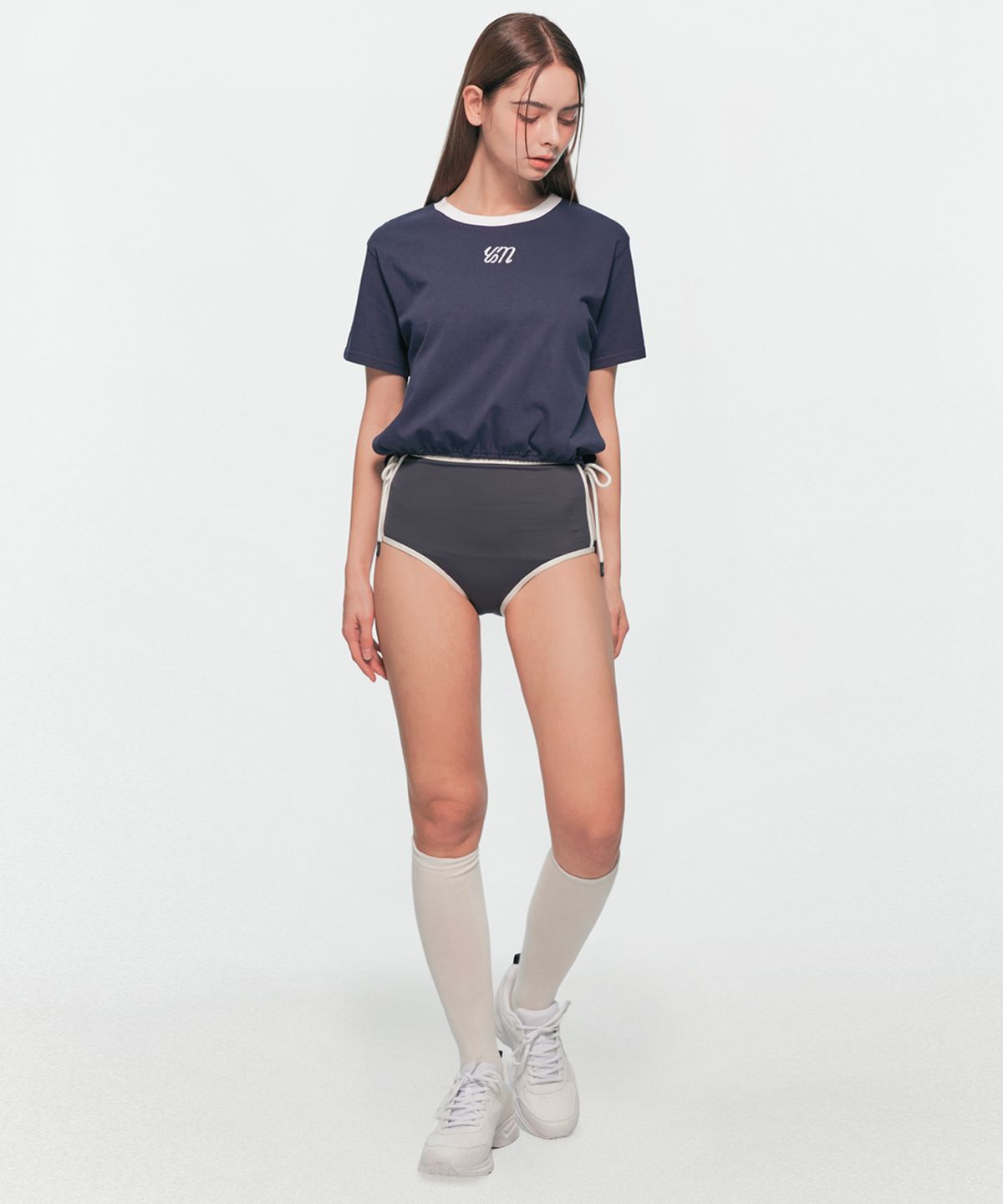 유움(UUM) WAIST STRING T-SHIRT NAVY