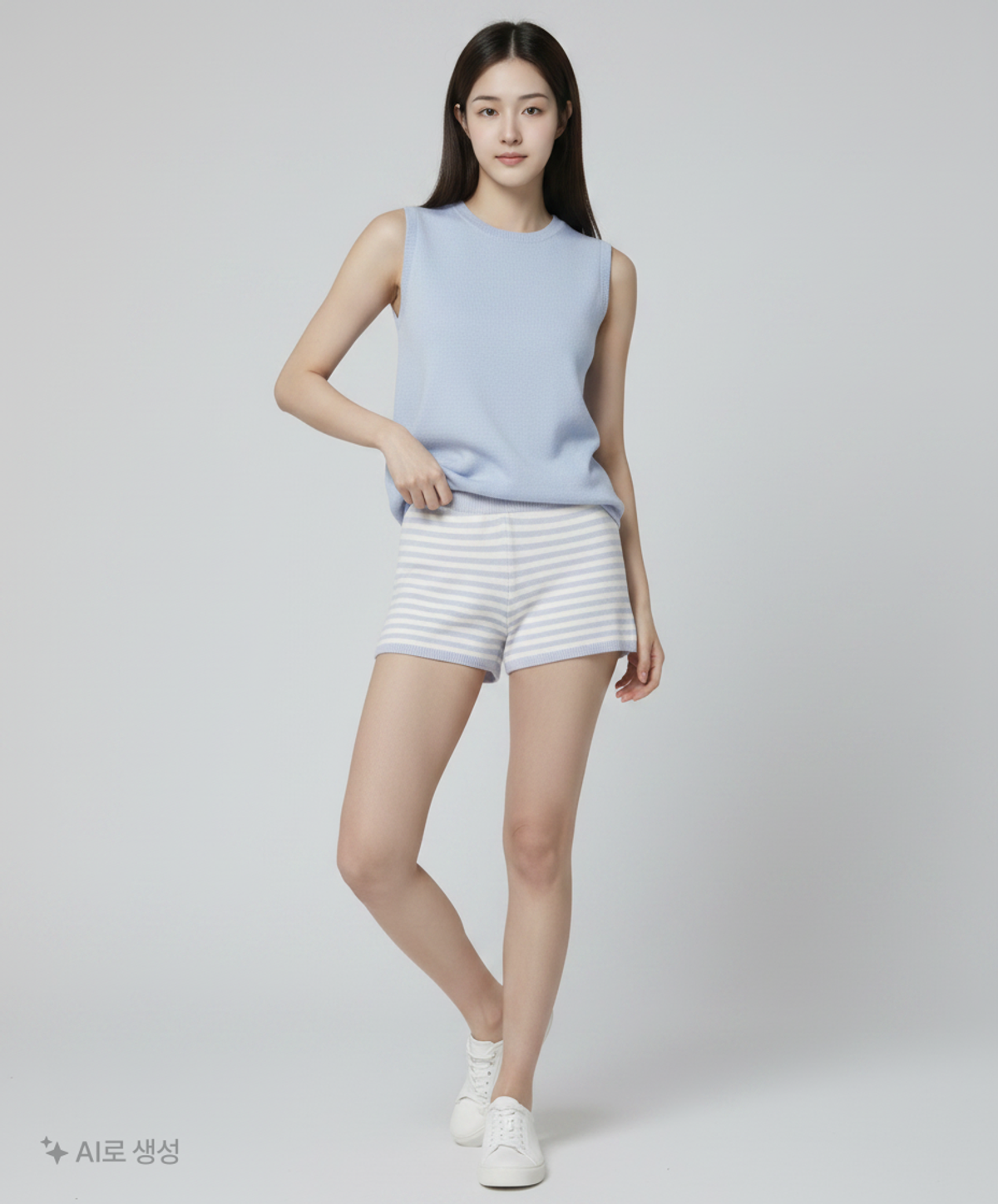 기준(KIJUN) Stripe Knit Cardigan Sky Blue S