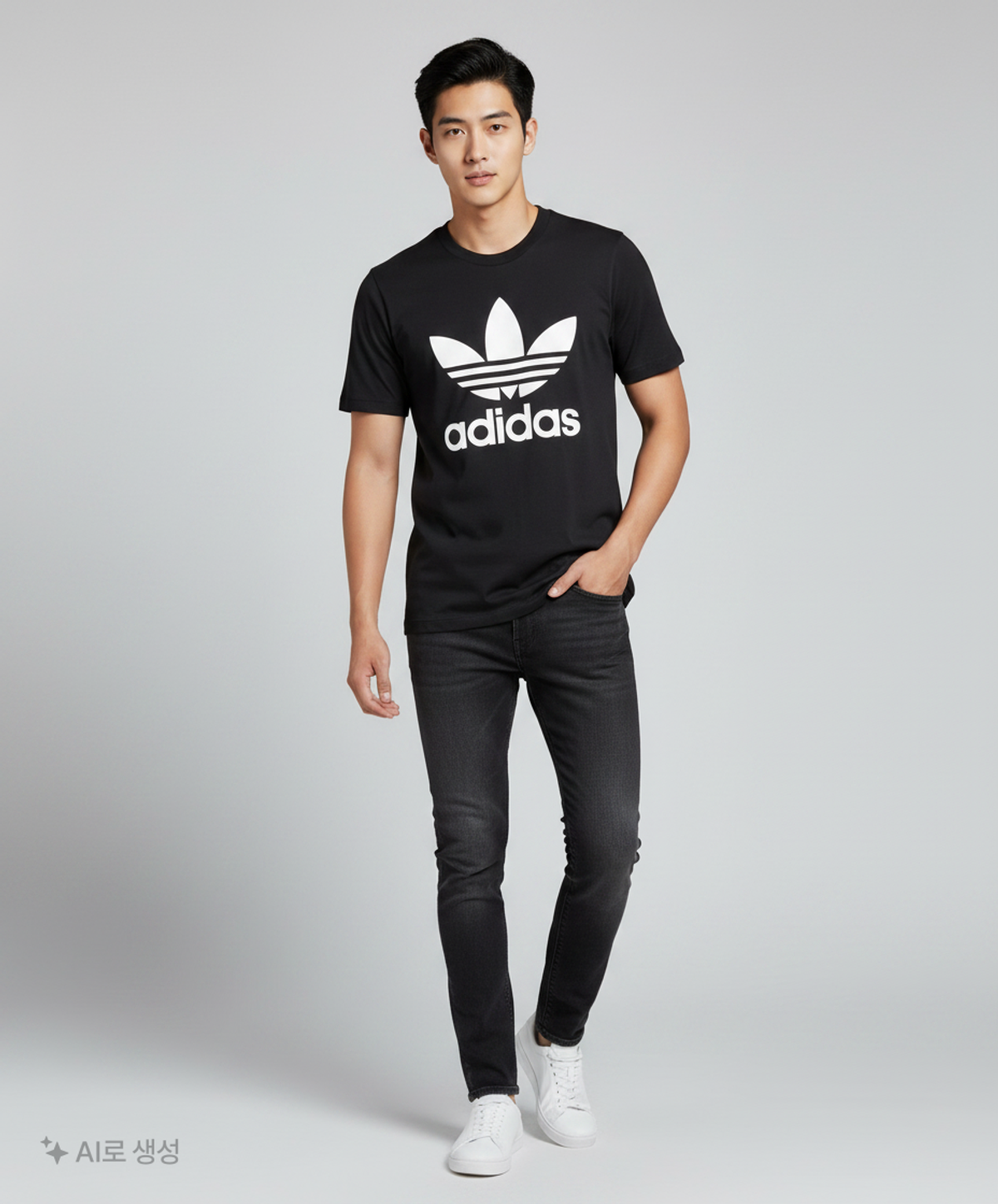 아디다스(ADIDAS) 오버사이즈 트레포일 티셔츠 - 블랙 / CW1211 XL