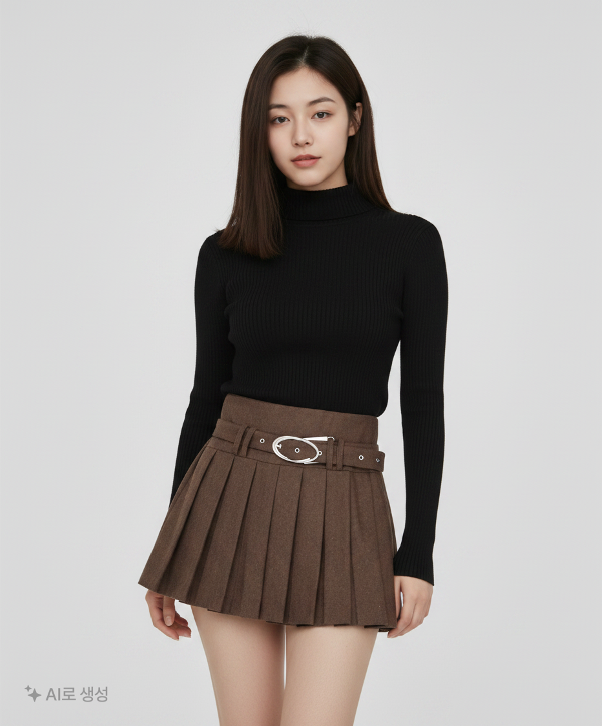 큐리티(CURETTY) C BIG BUCKLE PLEATS SKIRT_DARK BROWN S