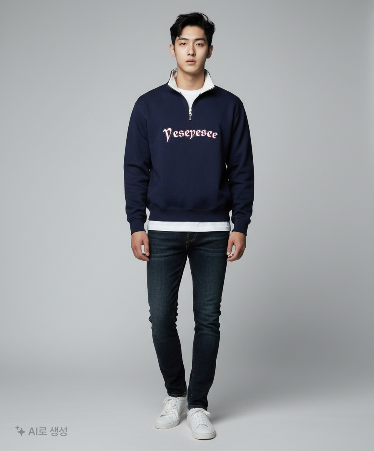 예스아이씨(YESEYESEE) Y.E.S Applique Half-Zip Navy L