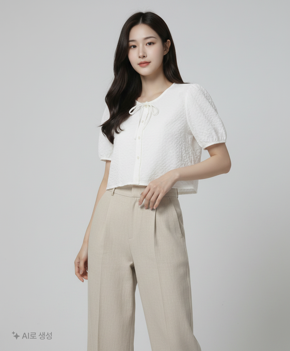 미쏘(MIXXO) 라운드넥 리본 블라우스_MIWBWD503G S