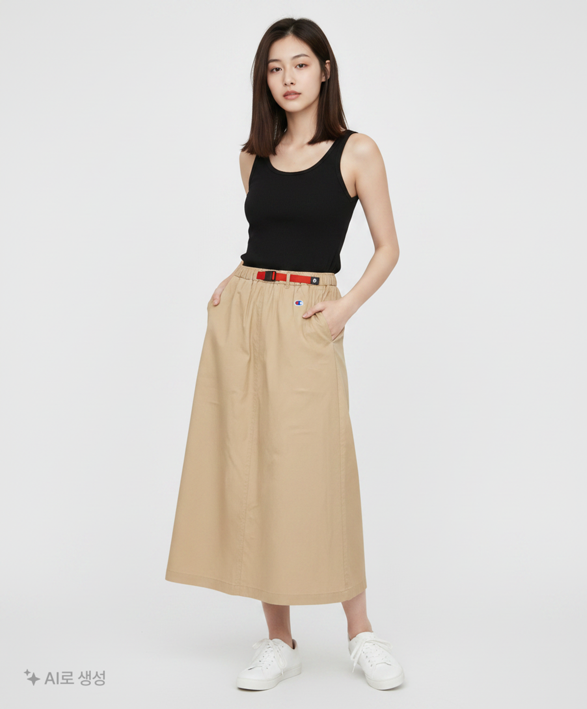 챔피온(CHAMPION) 여성 벨티드 롱 스커트 Normal Beige M
