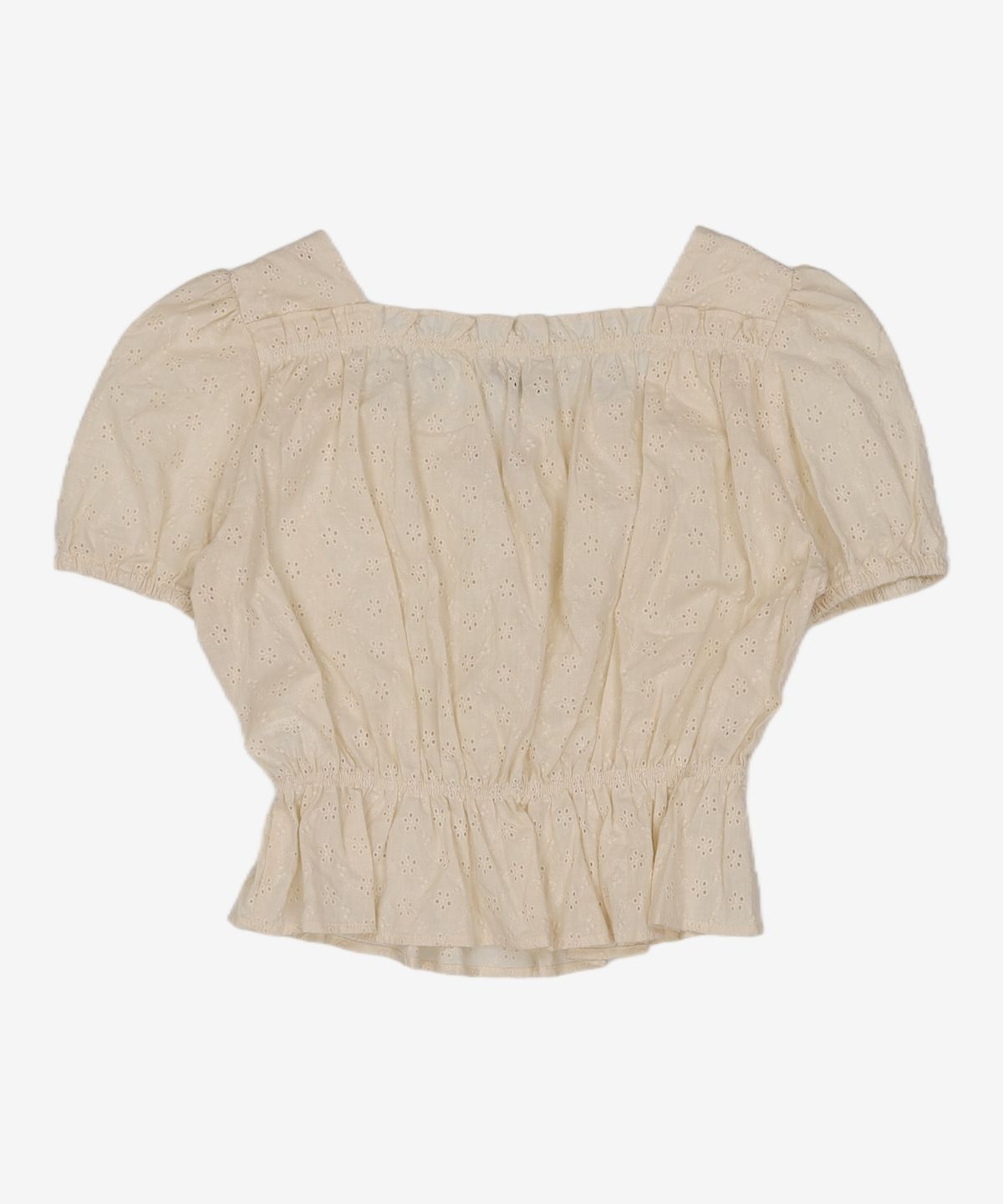 미쏘(MIXXO) 아일렛 허리벤딩 크롭 블라우스 MIWBWB752G S