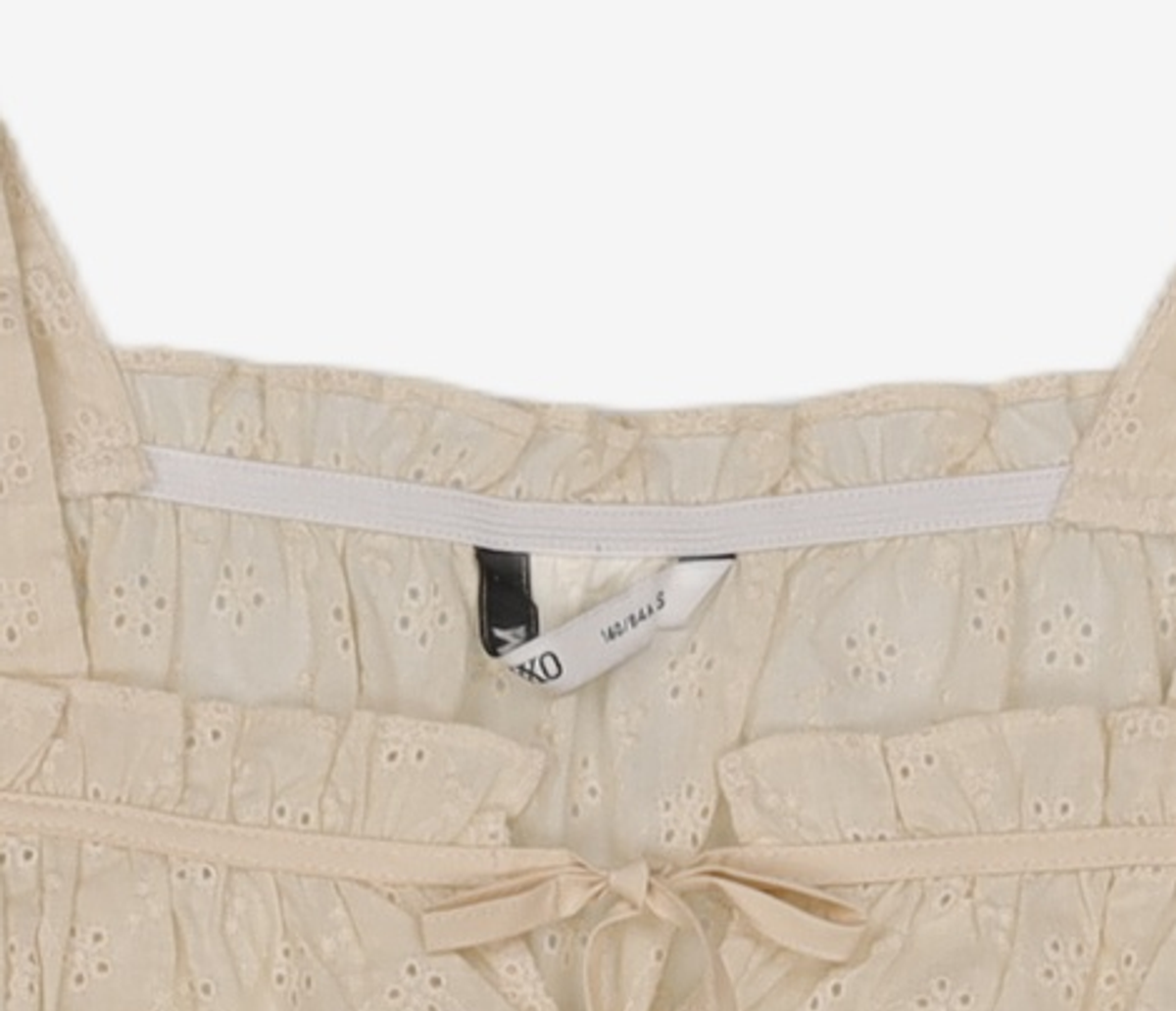 미쏘(MIXXO) 아일렛 허리벤딩 크롭 블라우스 MIWBWB752G S