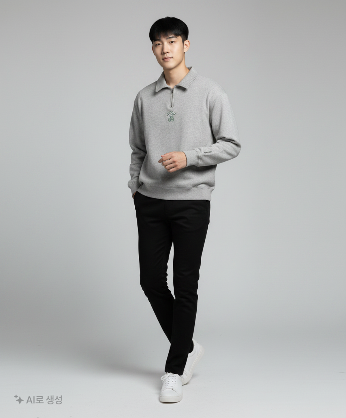 어피스오브케이크(APIECEOFCAKE) Cherry Bear Half Zipup Crewneck_Grey M