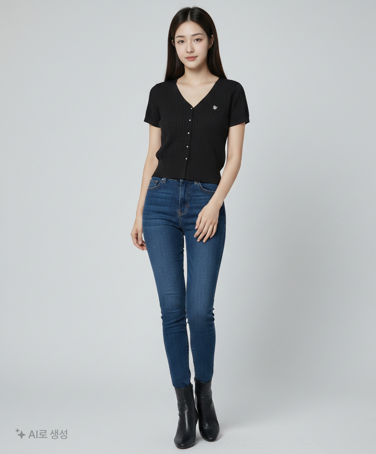 제너럴 아이디어(GENERAL IDEA) 텐셀 브이넥 케이블 가디건 [BLACK] / WBD2L43545 S