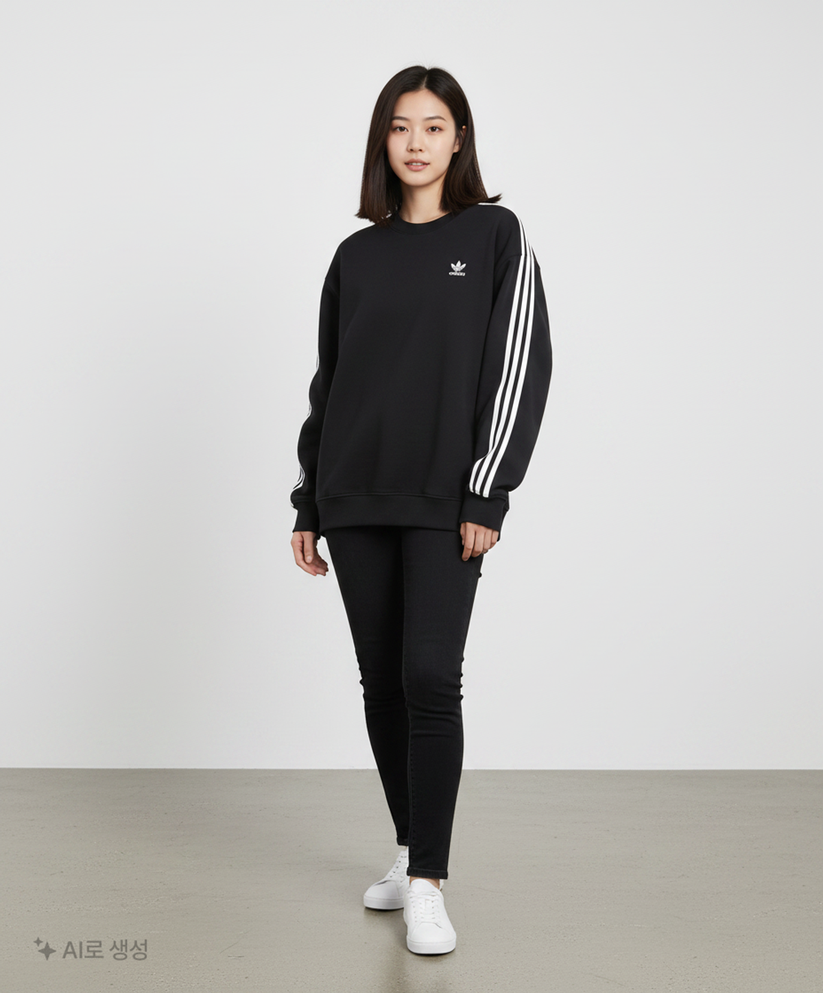 아디다스(ADIDAS) 오버사이즈 스웨트셔츠 - 블랙 / H33539 L