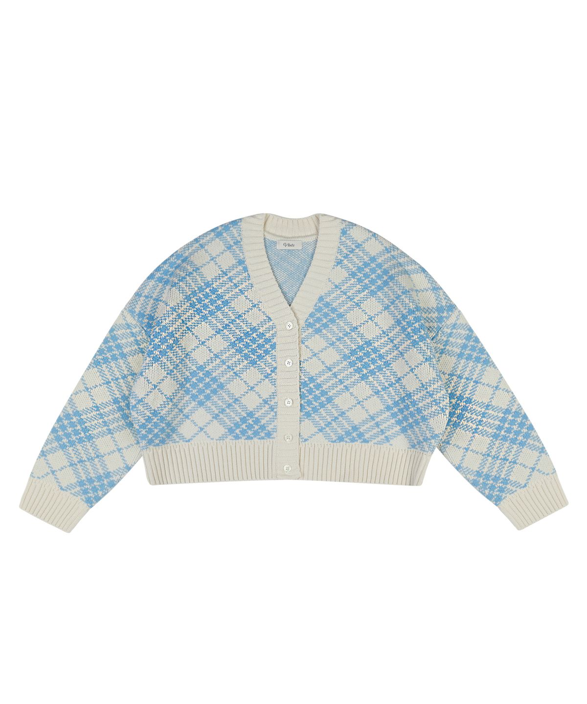 블레티(VLETI) Check Jacquard Knit Cardigan (sora)