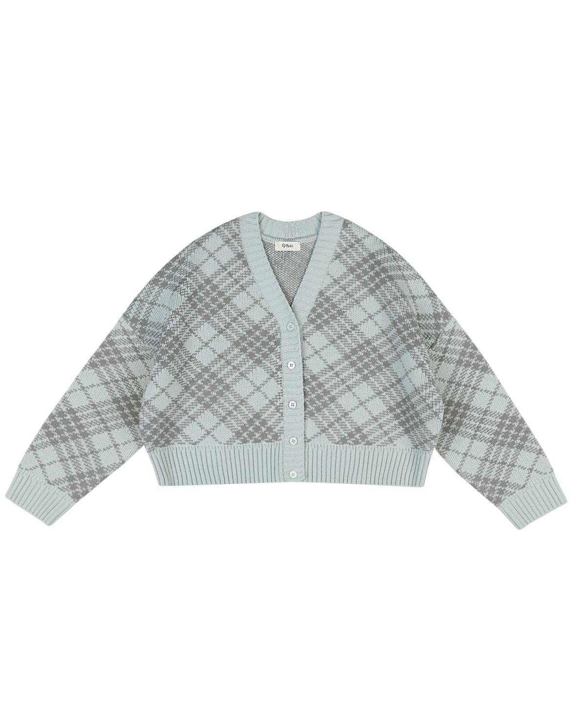 블레티(VLETI) Check Jacquard Knit Cardigan (gray)