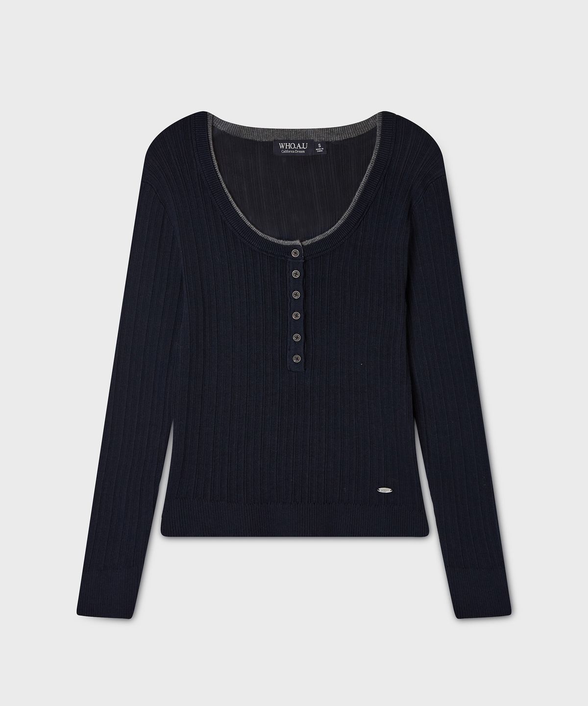 후아유(WHO.A.U) Ribbed Henley neck Pullover / WHKAG4822F
