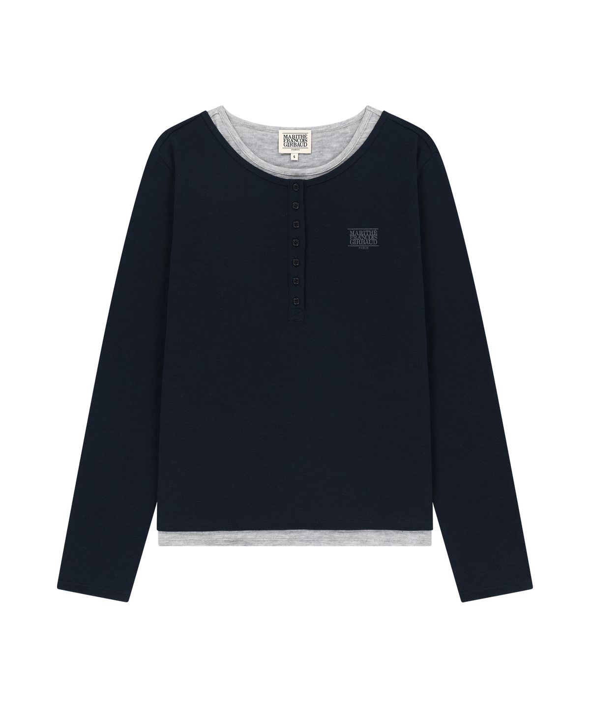 마리떼 프랑소와 저버(MARITHÉ + FRANҪOIS GIRBAUD) W HENLEY NECK LAYERED LONG SLEEVE TEE navy