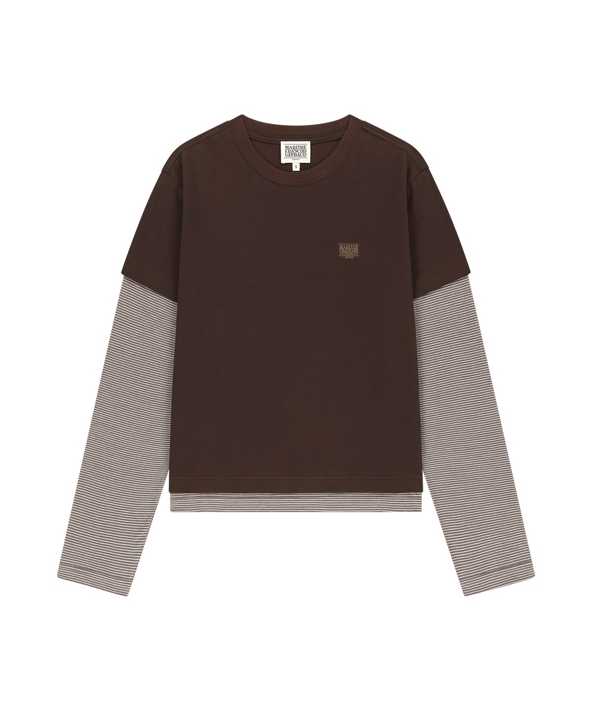 마리떼 프랑소와 저버(MARITHÉ + FRANҪOIS GIRBAUD) W HALF SLEEVE LAYERED LONG SLEEVE TEE brown