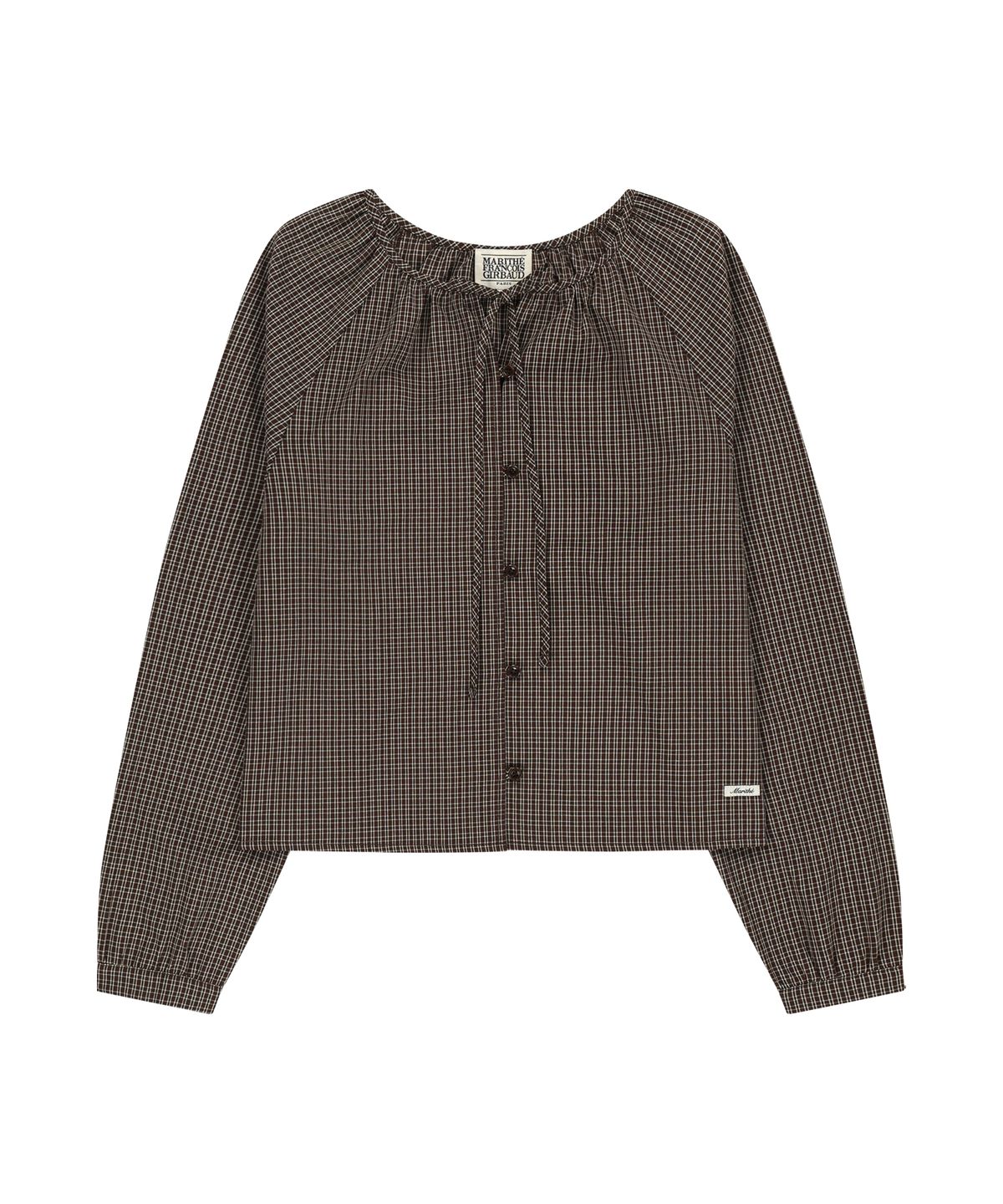 마리떼 프랑소와 저버(MARITHÉ + FRANҪOIS GIRBAUD) W CHECK RIBBON CROP BLOUSE brown