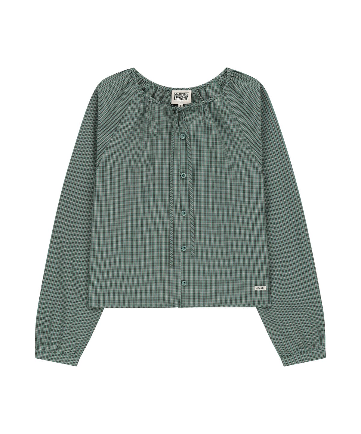 마리떼 프랑소와 저버(MARITHÉ + FRANҪOIS GIRBAUD) W CHECK RIBBON CROP BLOUSE vintage blue