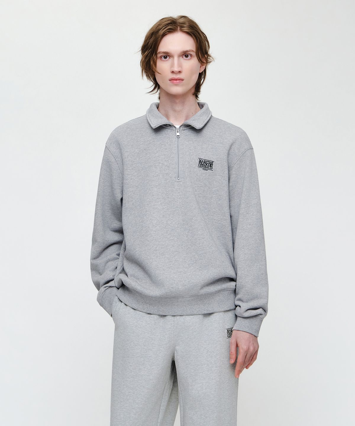 마리떼 프랑소와 저버(MARITHÉ + FRANҪOIS GIRBAUD) SMALL CLASSIC LOGO HALF ZIPUP SWEATSHIRT heather gray