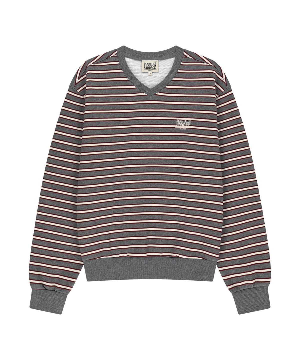 마리떼 프랑소와 저버(MARITHÉ + FRANҪOIS GIRBAUD) W SMALL CLASSIC LOGO V NECK BALLOON SWEATSHIRT stripe