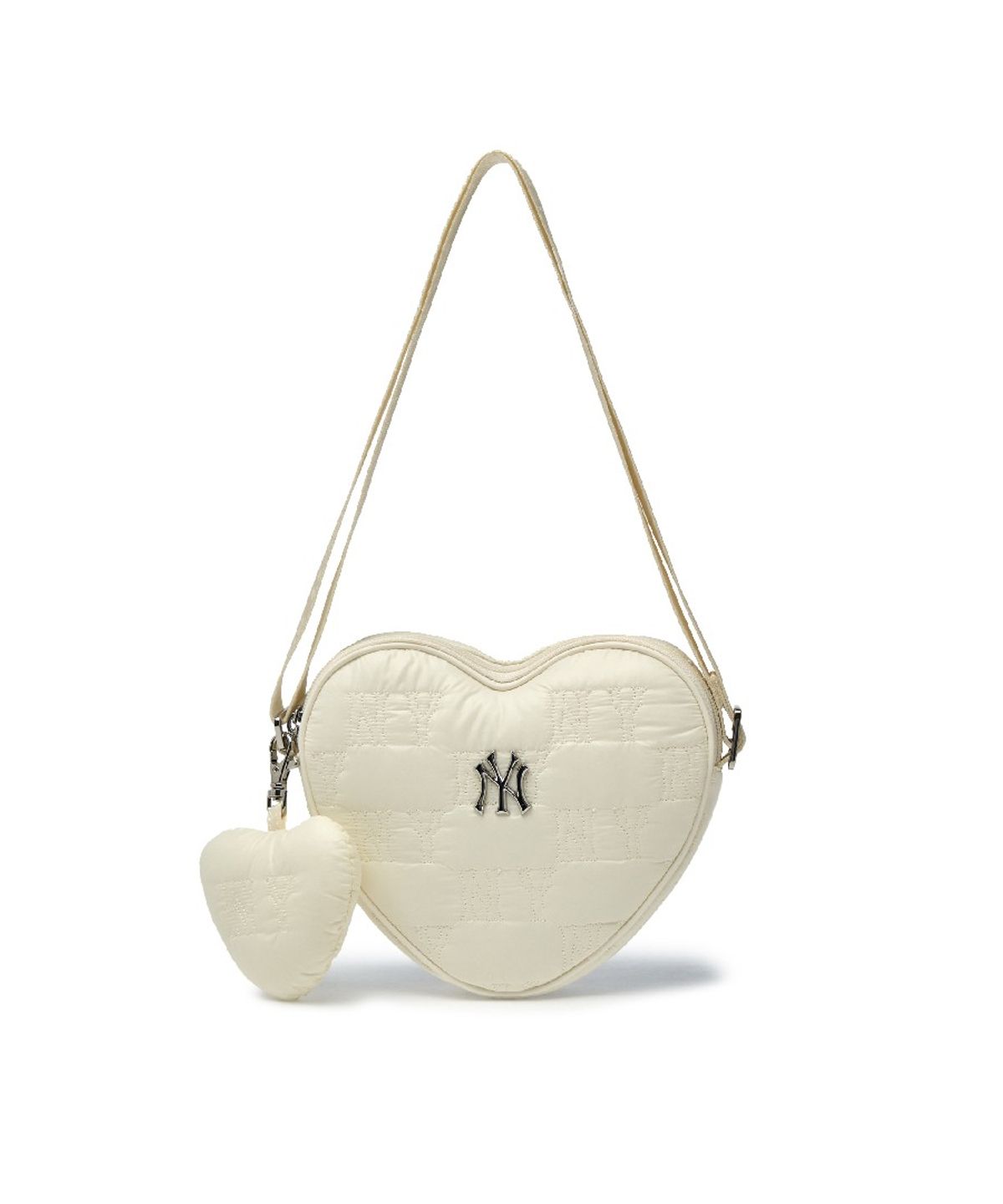 엠엘비 키즈(MLB KIDS) 모노그램 퀼팅 하트 크로스백 NY (Cream)