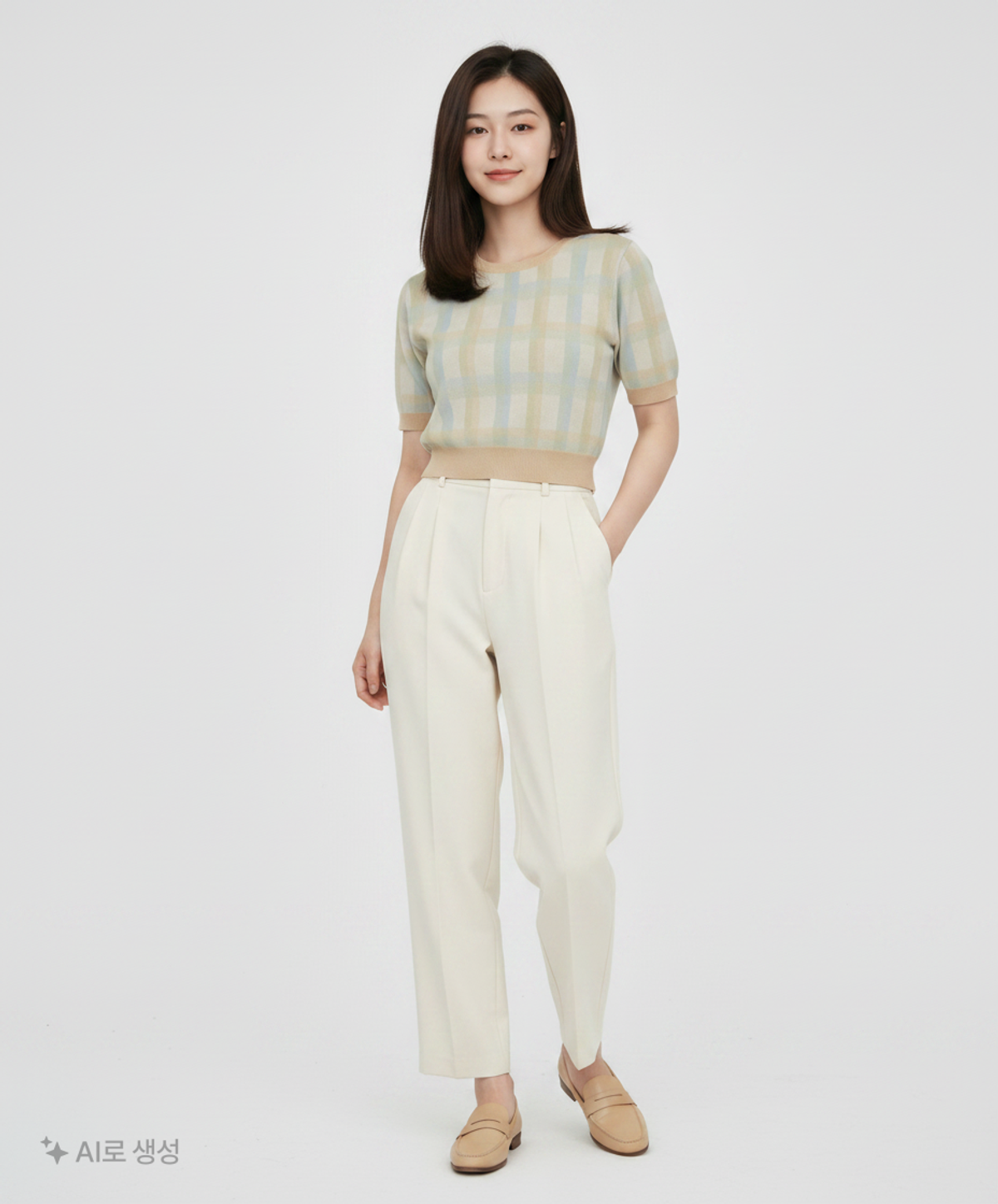 어몽(AMONG) A SPRING CHECK KNIT_IVORY S