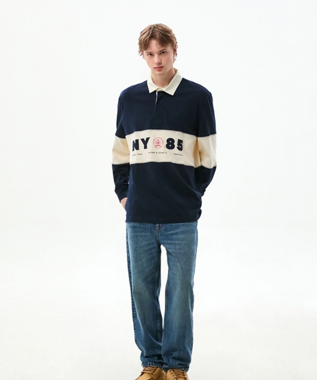 타미진스(TOMMY JEANS) 릴렉스 핏 패널 럭비 티셔츠 (T32G6TKT10TMT1C1G)