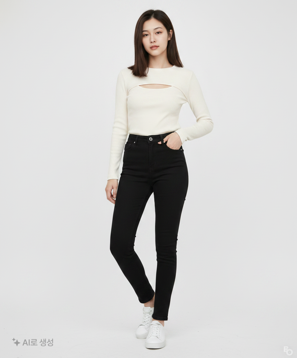 네이비 카운티(NAVY COUNTY) Slim Cut-out Top [Ecru] FREE