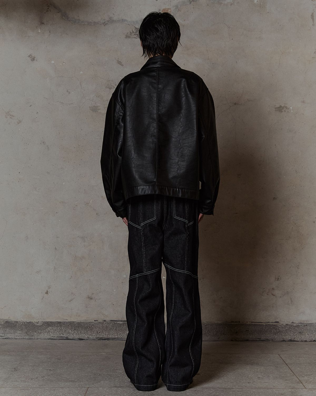 덤(THUMB) Lamb skin Faux Leather jacket (Black)