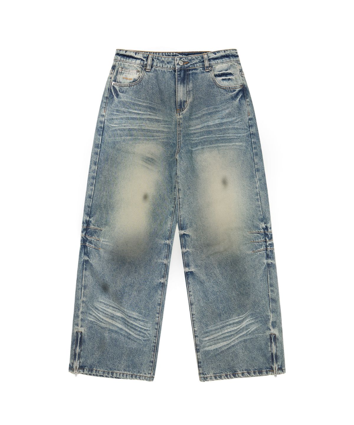 아캄(AAKAM) Washed Zipper Slit Denim Pants (Light Blue)