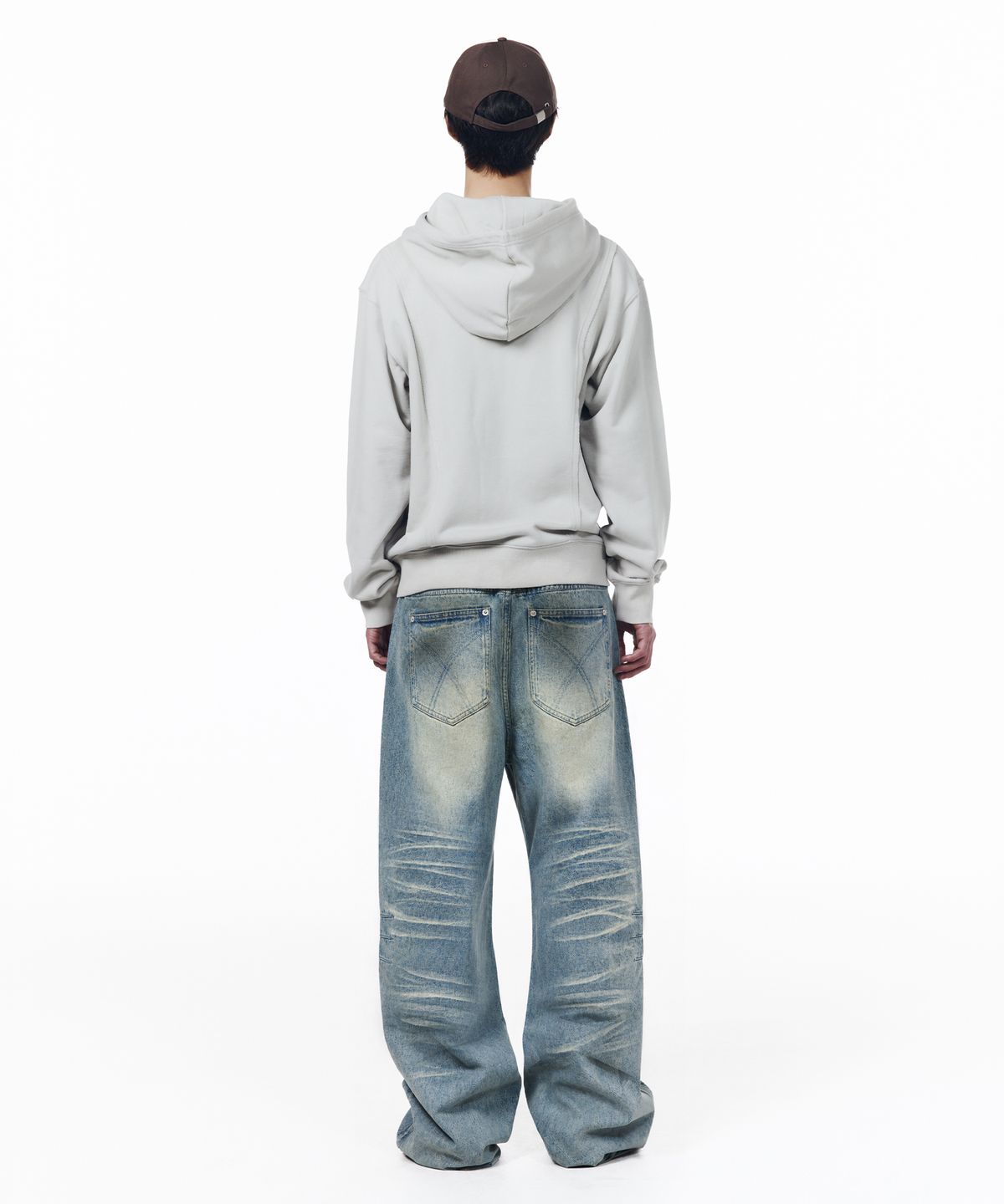아캄(AAKAM) Washed Zipper Slit Denim Pants (Light Blue)