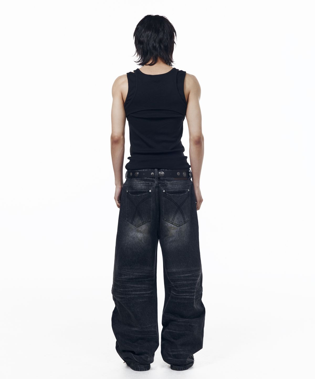아캄(AAKAM) Washed Zipper Slit Denim Pants (Black)