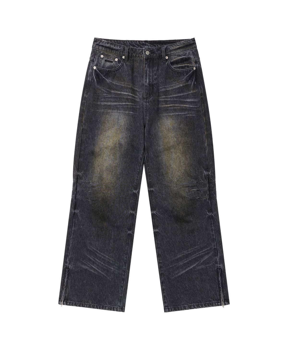 아캄(AAKAM) Washed Zipper Slit Denim Pants (Black)