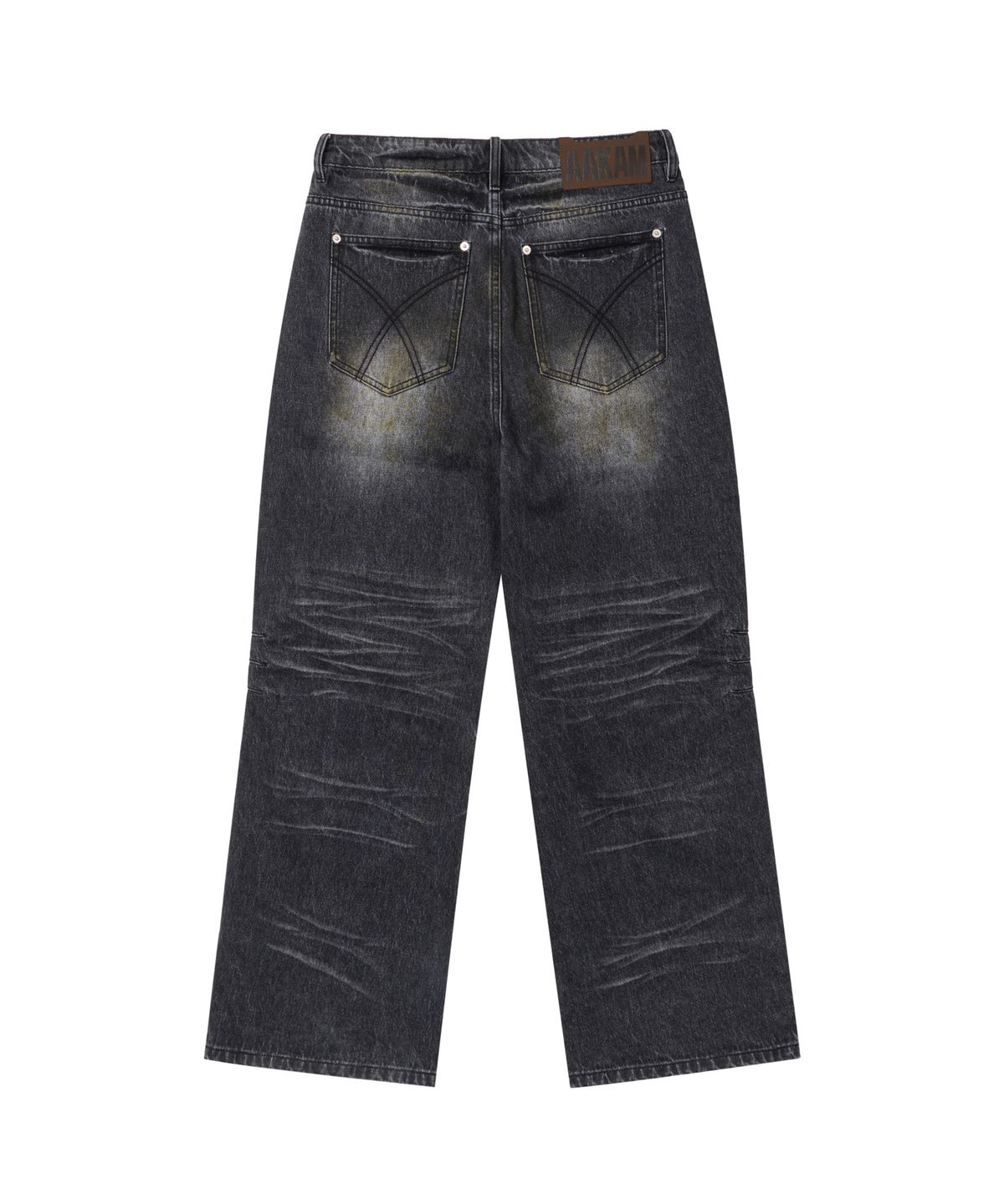 아캄(AAKAM) Washed Zipper Slit Denim Pants (Black)